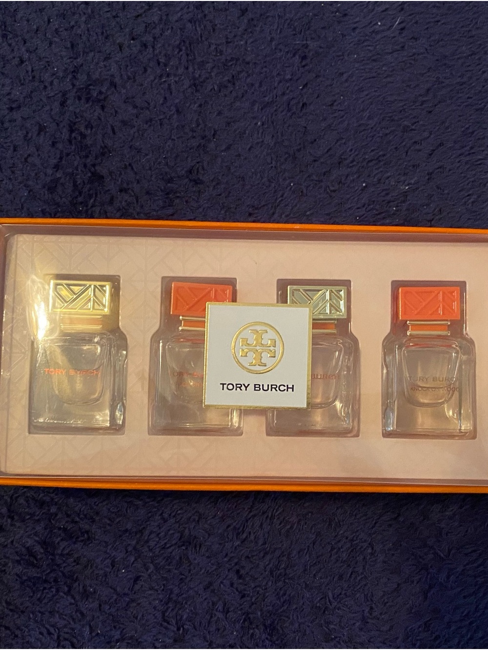 Tory Burch Mini Fragrance Duo in Clear Bottles with Gold & Orange Accents BNWT